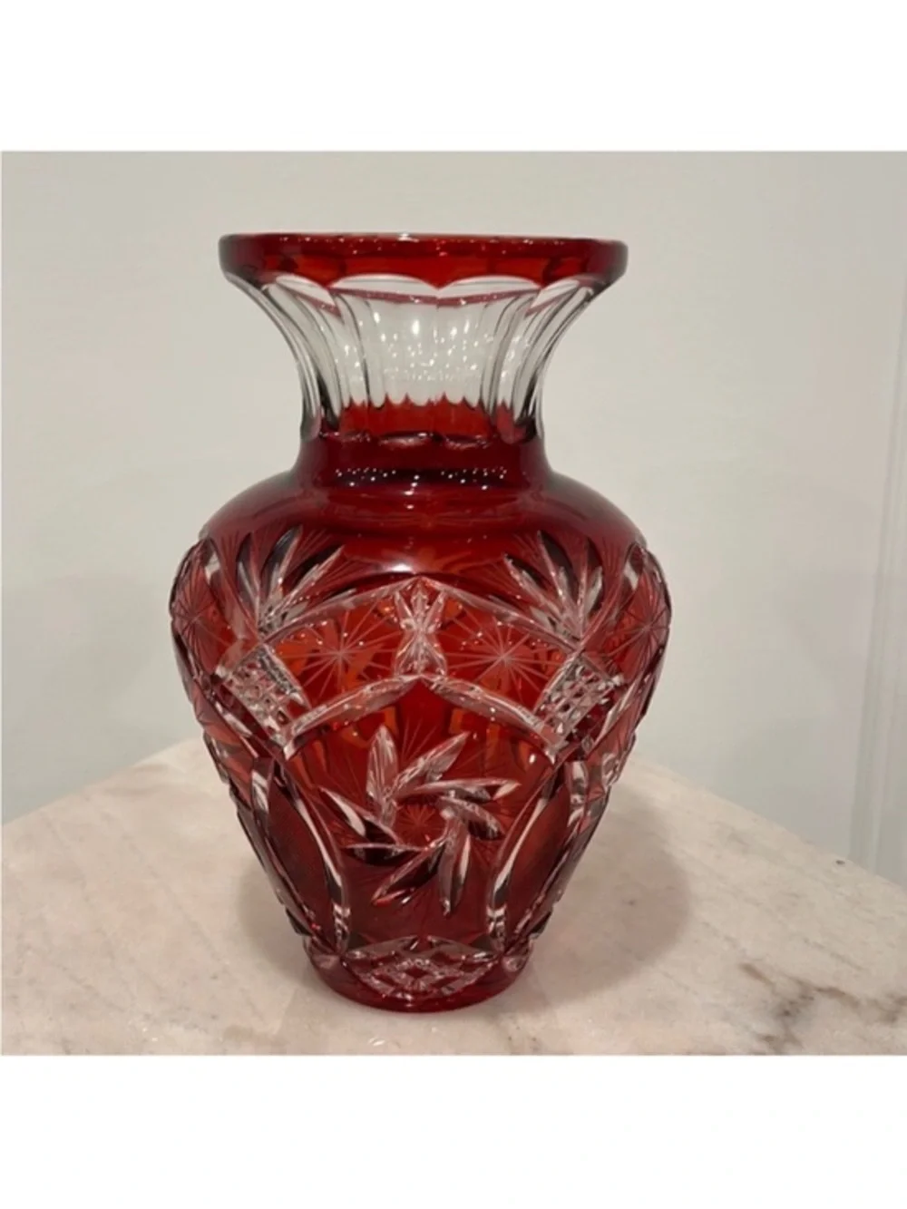 Avitra Red Cut Crystal Decorative Vase - Classic Home Accent